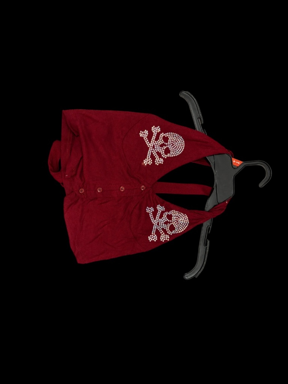 Cropped Red Sleeveless Cardigan with Rhinestone Skull Detail